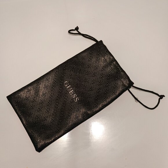 Guess Sunglasses Monogram Embossed Soft Drawstring Pouch Black Vegan Leather - Picture 1 of 2